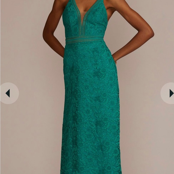 David bridal allover lace illusion plunge gown - jade missy sz 4 - Picture 11 of 16